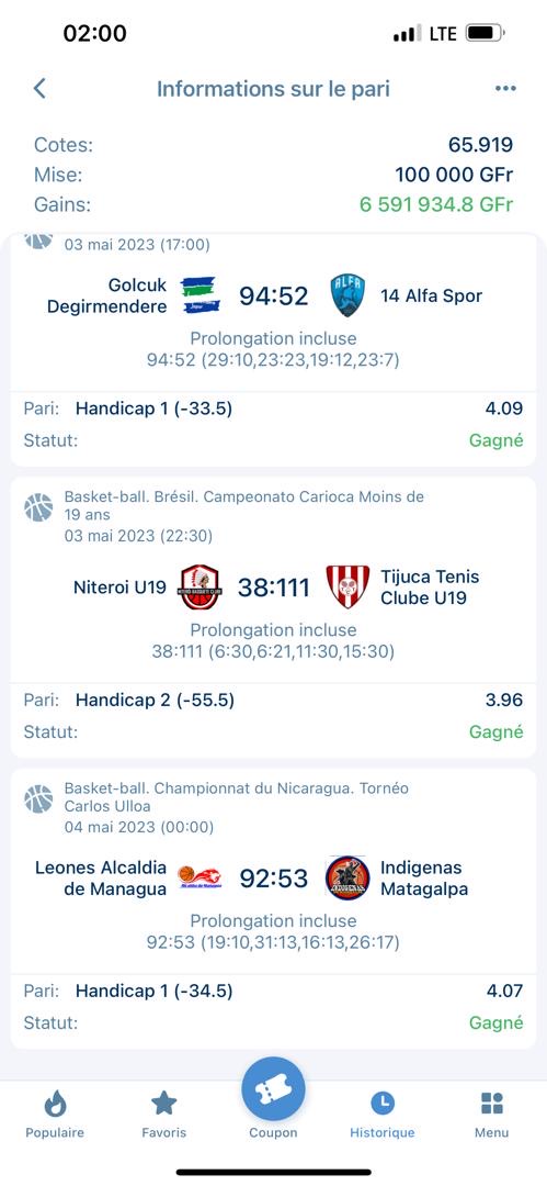 Combiné basket gagné à la cote 65.9 — gain 6 591 934 GFr